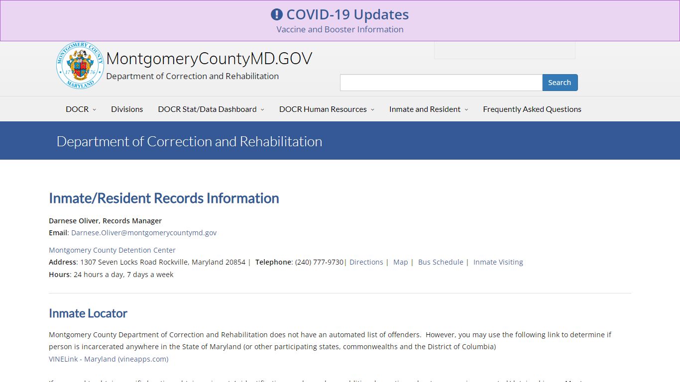 MONTGOMERY COUNTY, MD - DEPARTMENT OF CORRECTION AND REHABILITATION ...